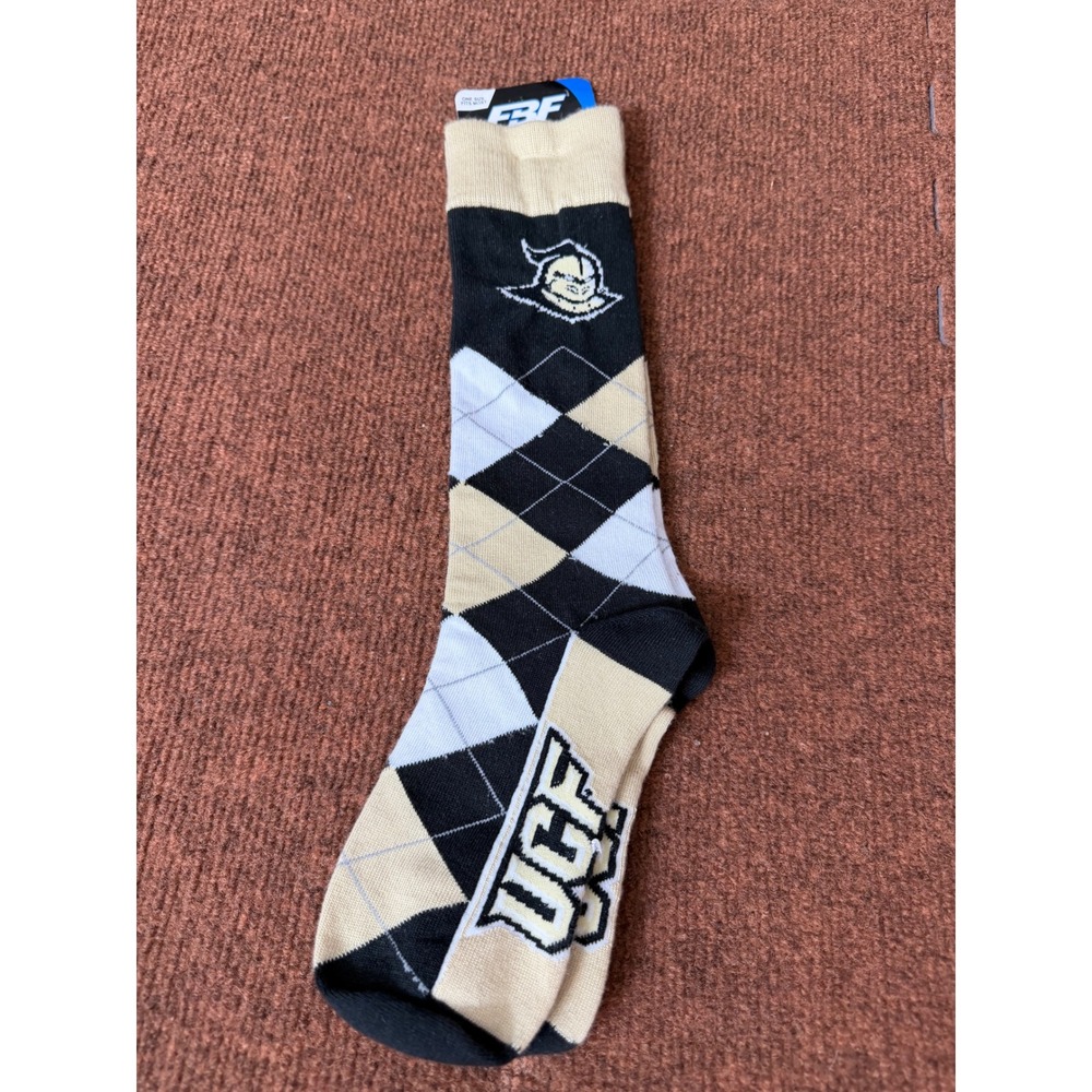 UCF Knights FBF Originals Argyle Crew Socks Blk Gold White OSFM Central Florida